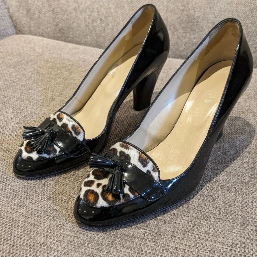 Hobbs London Black Patent Leather | Leopard Print |Tassel | EU 37.5 - Picture 3 of 10